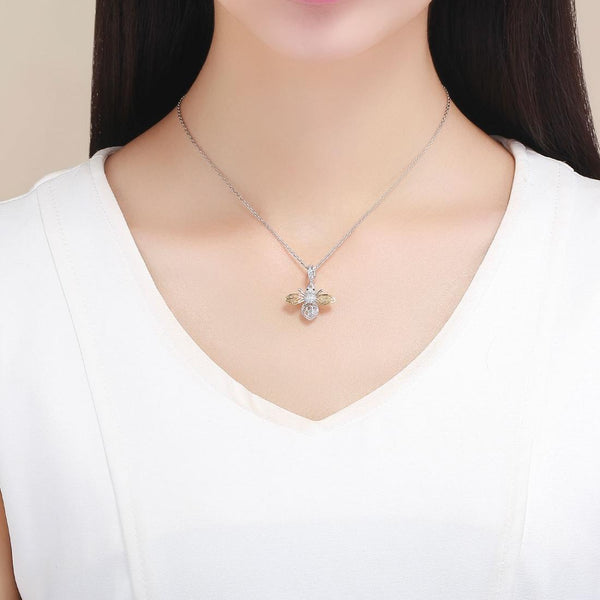 925 Sterling Silver Bee Zircon Pendant Necklace Diy Lady Style Pendent + Charms & Pendants