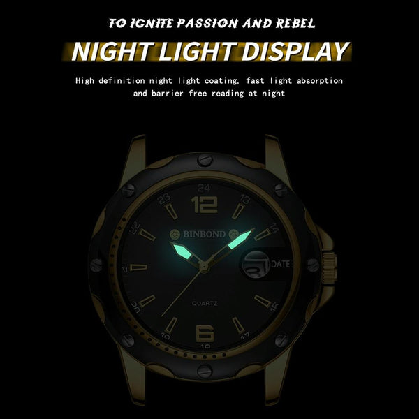 Waterproof Luminous Quartz Watch For Outdoor White Steel Black Watches
