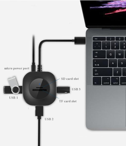 High Speed 3 Port Usb Hub With Tf / Sd Card Reader Usb Cables Hubs & Adapters