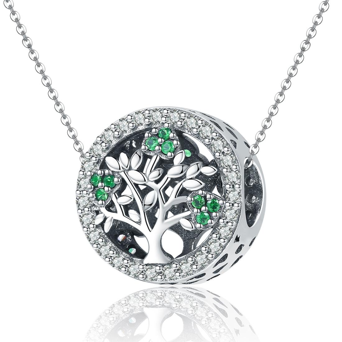 925 Sterling Silver Tree Of Life Diamond Pendant Set Style Bead + Chain Chains Necklaces