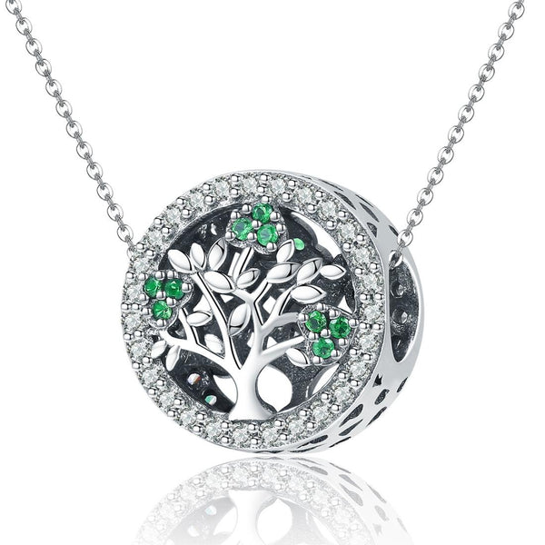 925 Sterling Silver Tree Of Life Diamond Pendant Set Style Bead + Chain Chains Necklaces
