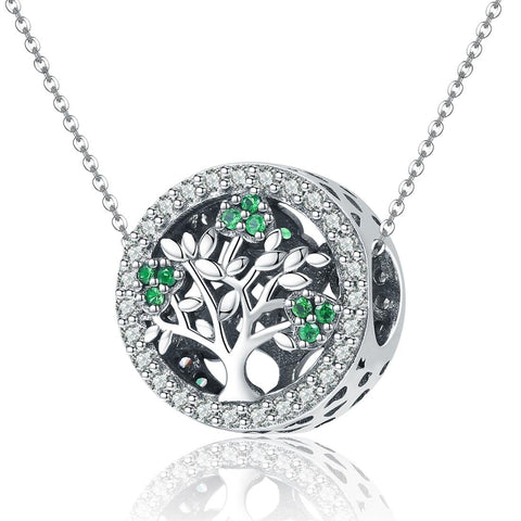 925 Sterling Silver Tree Of Life Diamond Pendant Set Style Bead + Chain Chains Necklaces