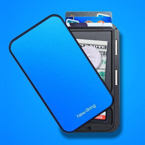 Rfid Blocking Metal Card Holder Automatic Shift Anti Theft Waterproof Blue Business Card Holders