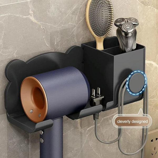 Wall Mounted Holder For Dyson Hair Dryer Bathroom Storage Rack Simple Black Bathroom Storage & Organisers