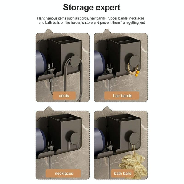 Wall Mounted Holder For Dyson Hair Dryer Bathroom Storage Rack Simple Black Bathroom Storage & Organisers