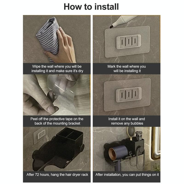 Wall Mounted Holder For Dyson Hair Dryer Bathroom Storage Rack Simple Black Bathroom Storage & Organisers