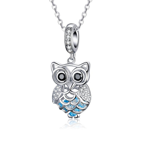 925 Sterling Silver Blue Zircon Owl Pendant For Diy Bracelets Style Necklace + Pedndant Necklaces & Pendants