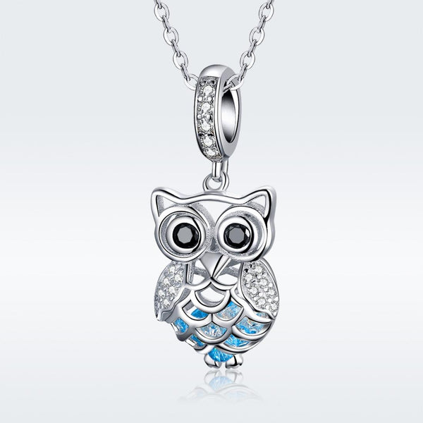 925 Sterling Silver Blue Zircon Owl Pendant For Diy Bracelets Style Necklace + Pedndant Necklaces & Pendants