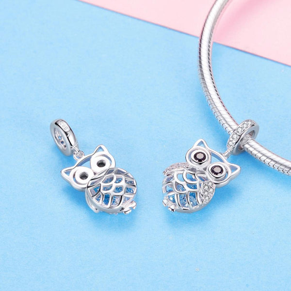 925 Sterling Silver Blue Zircon Owl Pendant For Diy Bracelets Style Necklace + Pedndant Necklaces & Pendants