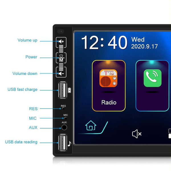 7 Inch Car Mp5 Player With Carplay Bluetooth Fm Usb Remote + 4Led Camera Video In Dash Units W/O Gps