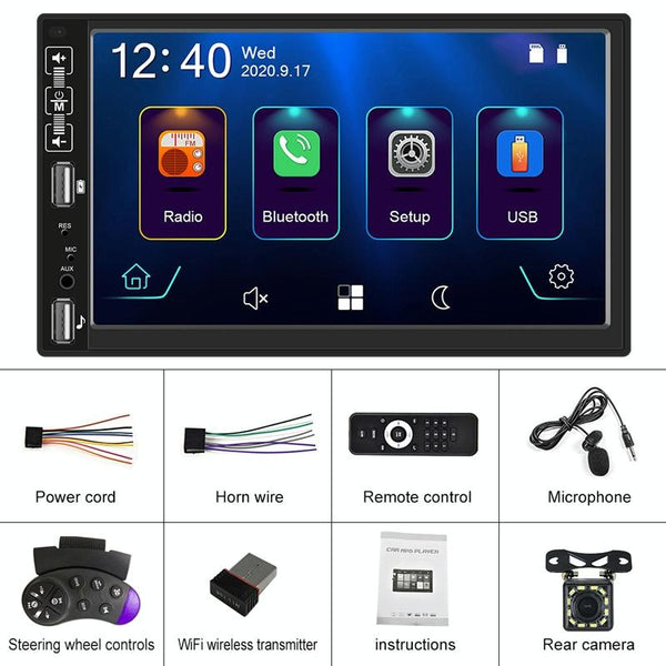 7 Inch Car Mp5 Player With Carplay Bluetooth Fm Usb Remote + 4Led Camera Video In Dash Units W/O Gps