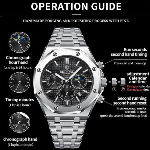 Waterproof Multifunctional Business Quartz Watch Luminous Watches