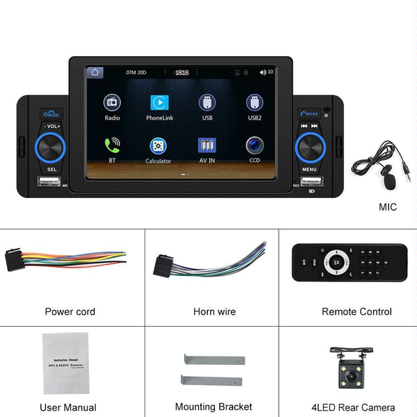 5 Inch Car Mp5 Player W / Bluetooth & Microphone + 4 Lights Camera Video In Dash Units W/O Gps