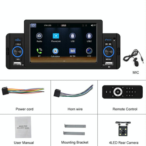 5 Inch Car Mp5 Player W / Bluetooth & Microphone + 4 Lights Camera Video In Dash Units W/O Gps