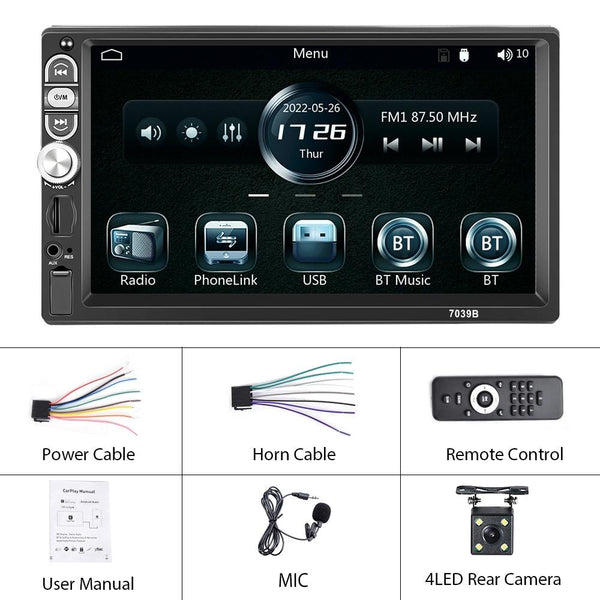 7 Inch Mp5 Bluetooth Carplay Player With Reversing Camera + 4 Lights Video In Dash Units W/O Gps