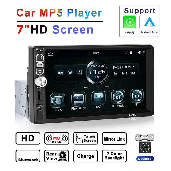 7 Inch Mp5 Bluetooth Carplay Player With Reversing Camera + 4 Lights Video In Dash Units W/O Gps