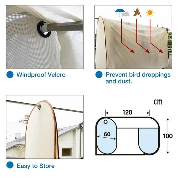 Beige Outdoor Clothes Drying Cover Dustproof Rainproof Sun Protection Lengthen Garment Bags