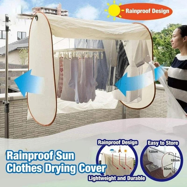 Beige Outdoor Clothes Drying Cover Dustproof Rainproof Sun Protection Lengthen Garment Bags