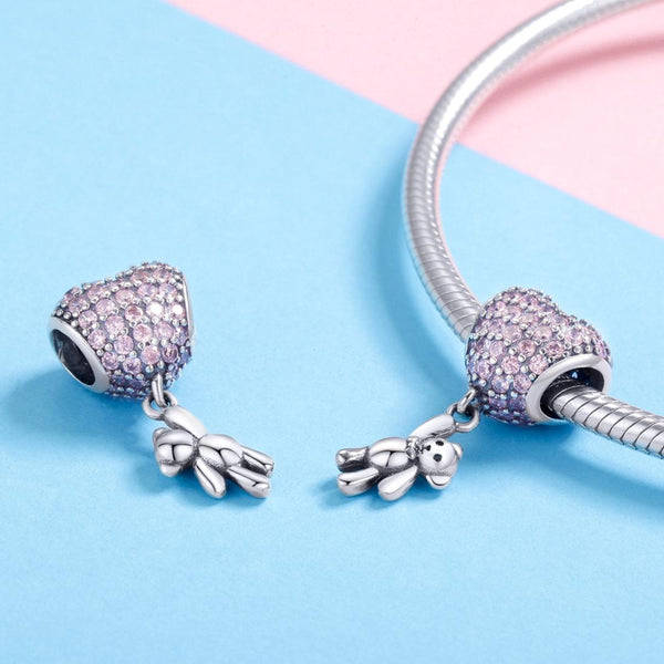 925 Sterling Silver Bear Balloon Bracelet With Zirconium Diamond Beads Style + Chain Charms & Pendants