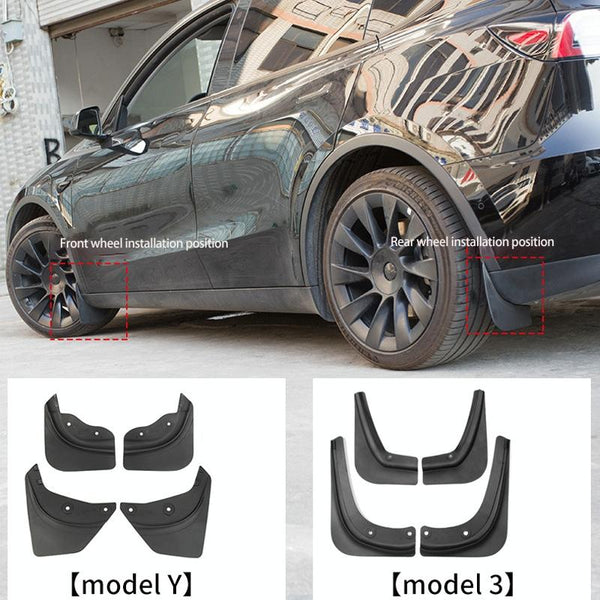 4Pcs / Set Splash Guards Matte Fender No Drilling Required Upgraded Pp Material For Tesla Model 3 Mud Flaps
