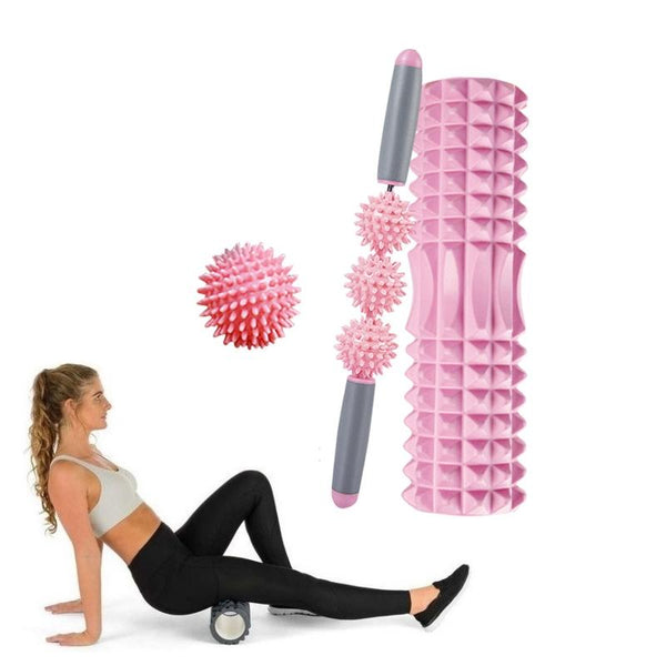 3 In 1 Hollow Eva Foam Roller Set For Muscle Relaxation And Yoga 33Cm Pink Foam Rollers