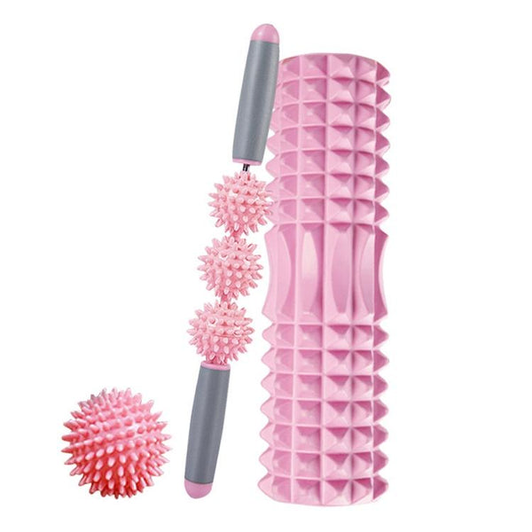 3 In 1 Hollow Eva Foam Roller Set For Muscle Relaxation And Yoga 33Cm Pink Foam Rollers