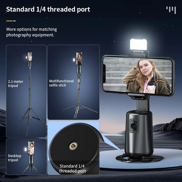 Auto Tracking Gimbal Stabilizer With Fill Light And Selfie Stick 360 Degree Rotation Stabilizers