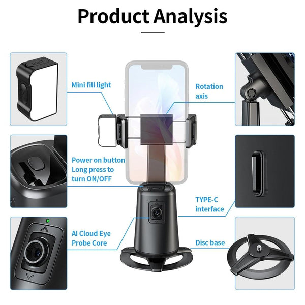 Auto Tracking Gimbal Stabilizer With Fill Light And Selfie Stick 360 Degree Rotation Stabilizers