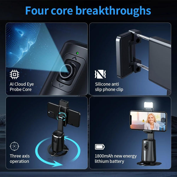 Auto Tracking Gimbal Stabilizer With Fill Light And Selfie Stick 360 Degree Rotation Stabilizers