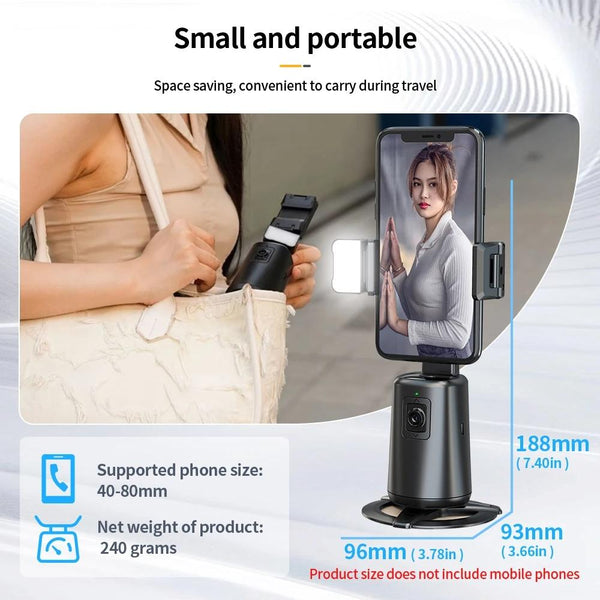 Auto Tracking Gimbal Stabilizer With Fill Light And Selfie Stick 360 Degree Rotation Stabilizers