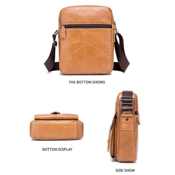 Cowhide Messenger Bag Large Capacity Briefcase Yellow Brown Bags