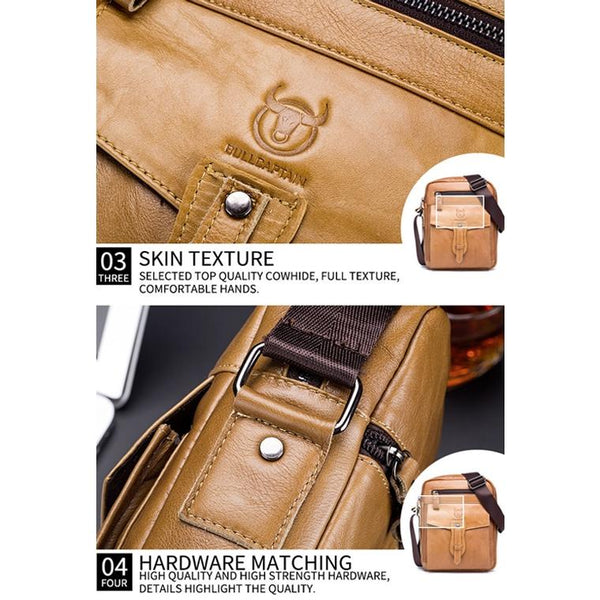 Cowhide Messenger Bag Large Capacity Briefcase Yellow Brown Bags