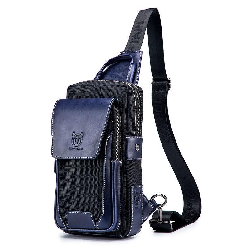 Blue Black Leather Men Chest Bag Casual Shoulder Bags
