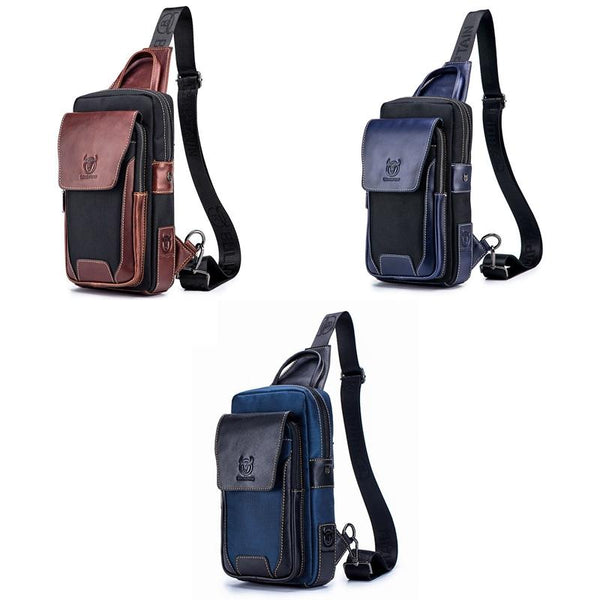 Blue Black Leather Men Chest Bag Casual Shoulder Bags