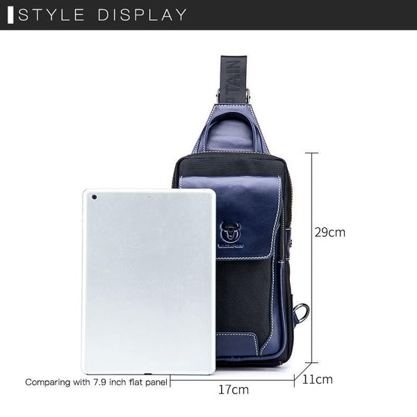 Blue Black Leather Men Chest Bag Casual Shoulder Bags