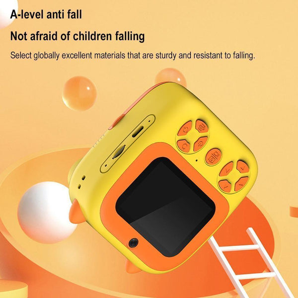 Instant Print Camera With Dual Lens 2.8 Screen For Kids Yellow Orange Digital Cameras