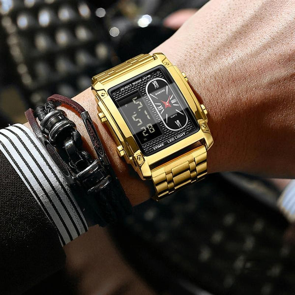 Waterproof Men Led Quartz Watch Multifunctional Luminous White Steel Black Watches