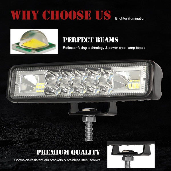 2 Pcs Car 6 Inch Dual Row Mixed Light Strip Lamp Floodlight & Spotlight Work Led Car Lights