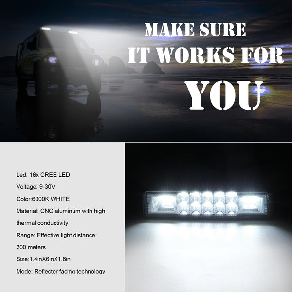 2 Pcs Car 6 Inch Dual Row Mixed Light Strip Lamp Floodlight & Spotlight Work Led Car Lights