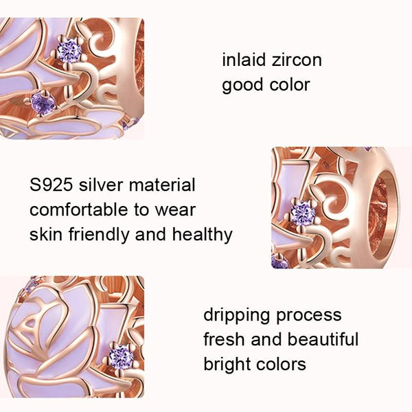 925 Sterling Silver Purple Rose Beads For Diy Accessories Craft Beads