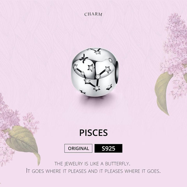 925 Sterling Silver Diy Zodiac Bracelet Beads Constellation Accessory Pisces Style Charms & Pendants