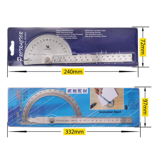 Stainless Steel Protractor With 0 145Mm Arm And 0 180 Degree Angle Measurement Other Test & Measurement