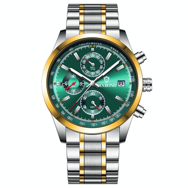 Waterproof Luminous Quartz Watch Multifunctional 30M Inter Gold Green Watches
