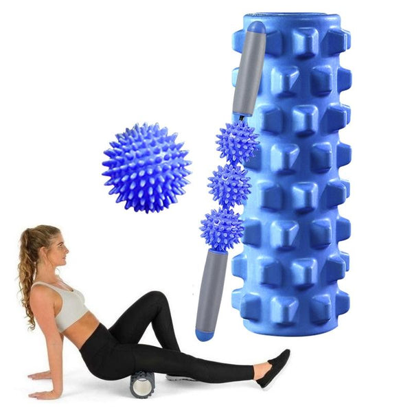 3 In 1 Eva Foam Roller Set 45Cm Length Blue Wolf Tooth Foam Rollers