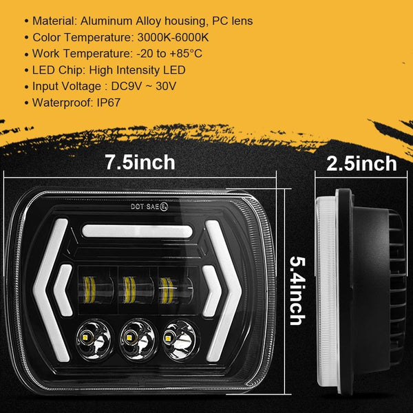 Car 7 Inch Square Dc9 30V Led Headlight Modification Accessories For Jeep Wrangler Led Car Lights