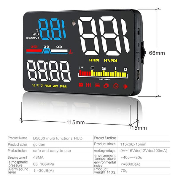 5 Inch Obd2 Head Up Display Car Speed Revolving Water Temp Battery Voltage Other Instruments & Gauges