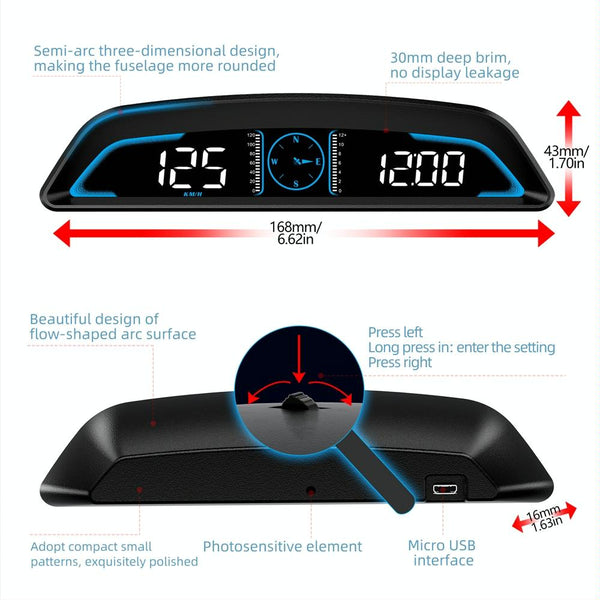 5.5 Inch Car Hud Display Locator Technology Speed Alarm & Odometer Other Instruments & Gauges