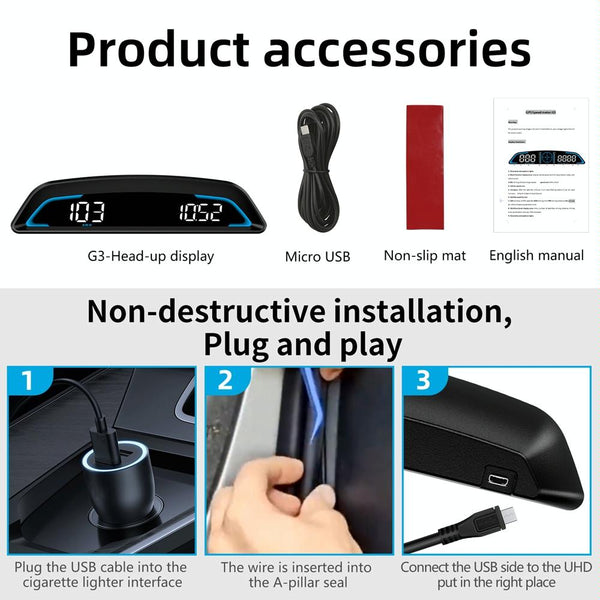 5.5 Inch Car Hud Display Locator Technology Speed Alarm & Odometer Other Instruments & Gauges