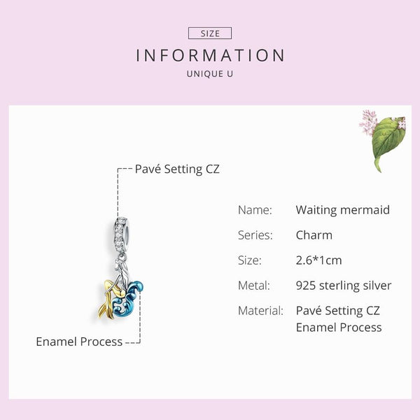 925 Sterling Silver Mermaid Charm For Diy Bracelet Charms & Pendants