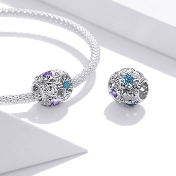 925 Sterling Silver Starfish And Clams Zircon Beaded Bracelet / Necklace Accessory Charms & Pendants
